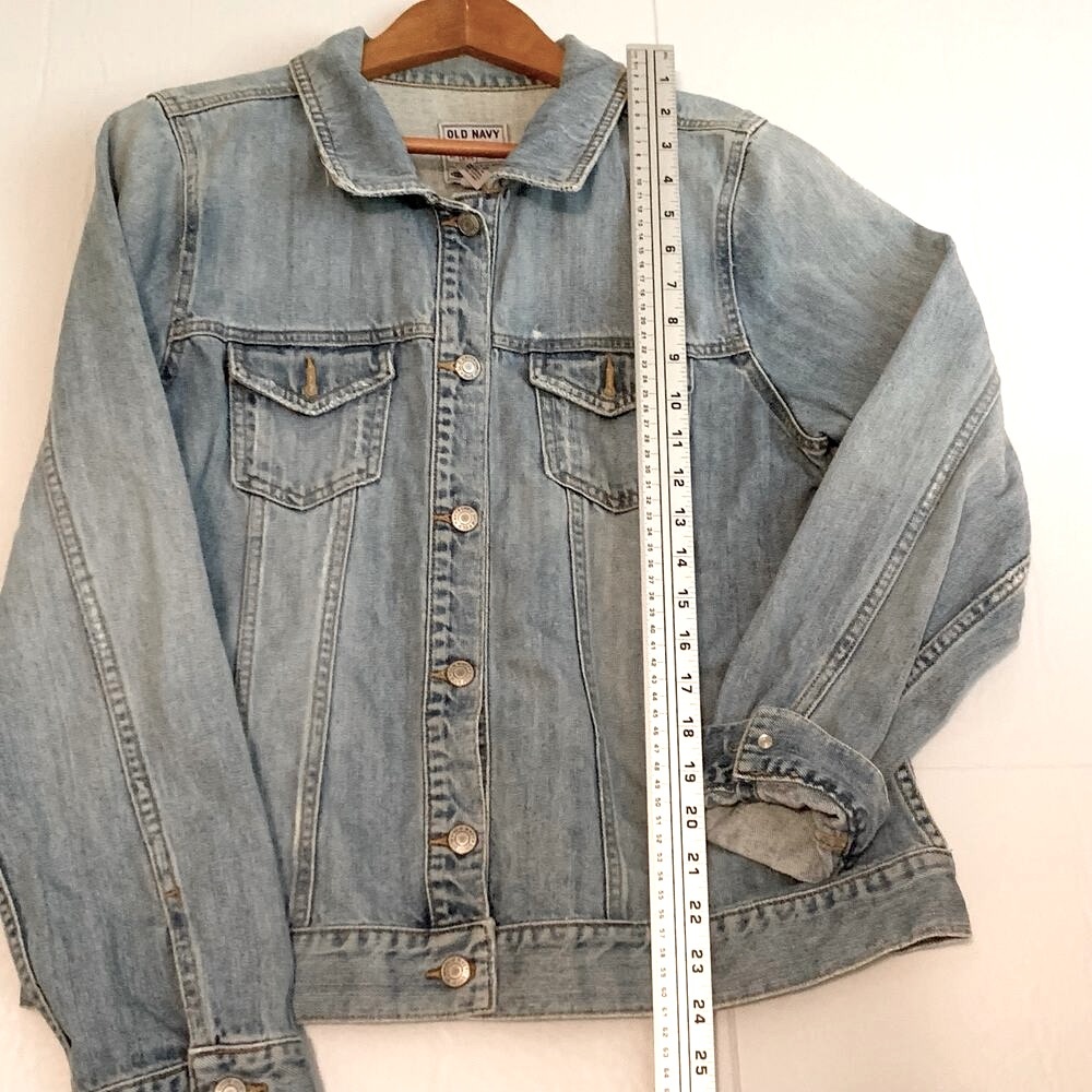 OLD NAVY Boys Lightly Distressed Denim Jean Jacket Trucker Long Sleeve XL Unisex - Picture 6 of 10